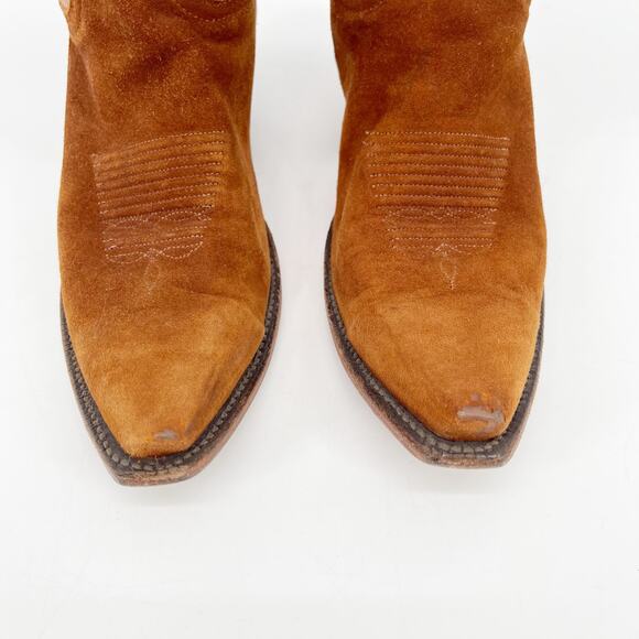 Lucchese Classics Cognac Camel Suede Stitch Detail Western Cowgirl Boot size 7.5 - Picture 6 of 12